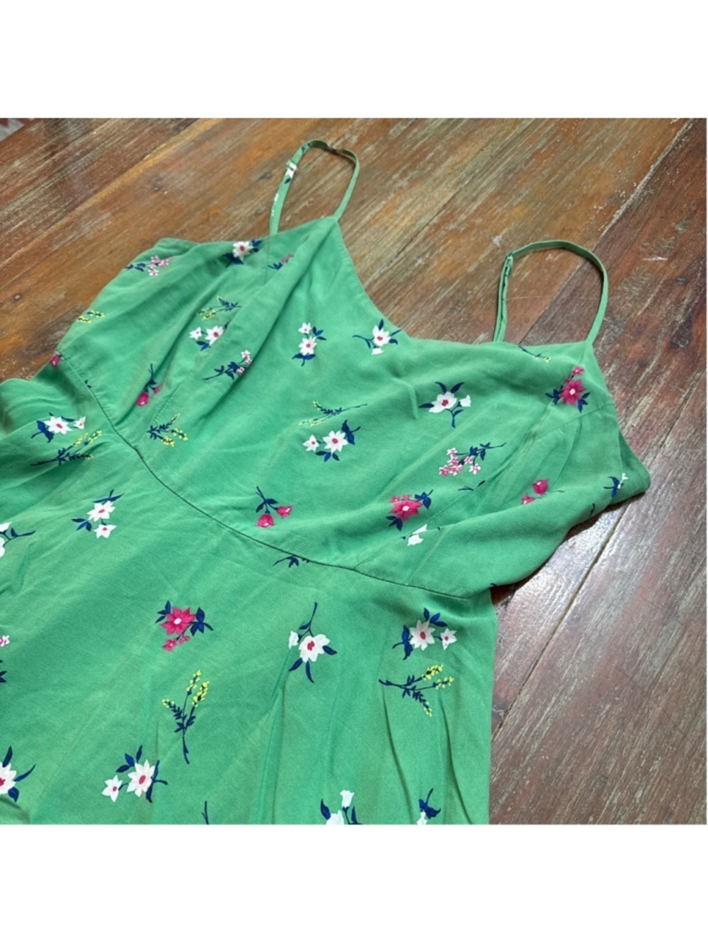 Old Navy Green Floral Fit Flare Cami Dress Mini Smocked Back Large